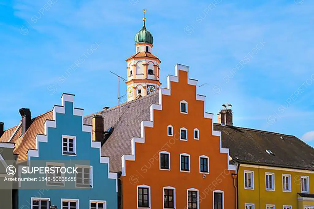 Storks in the historic city of Schrobenhausen (Bavaria) (Germany)