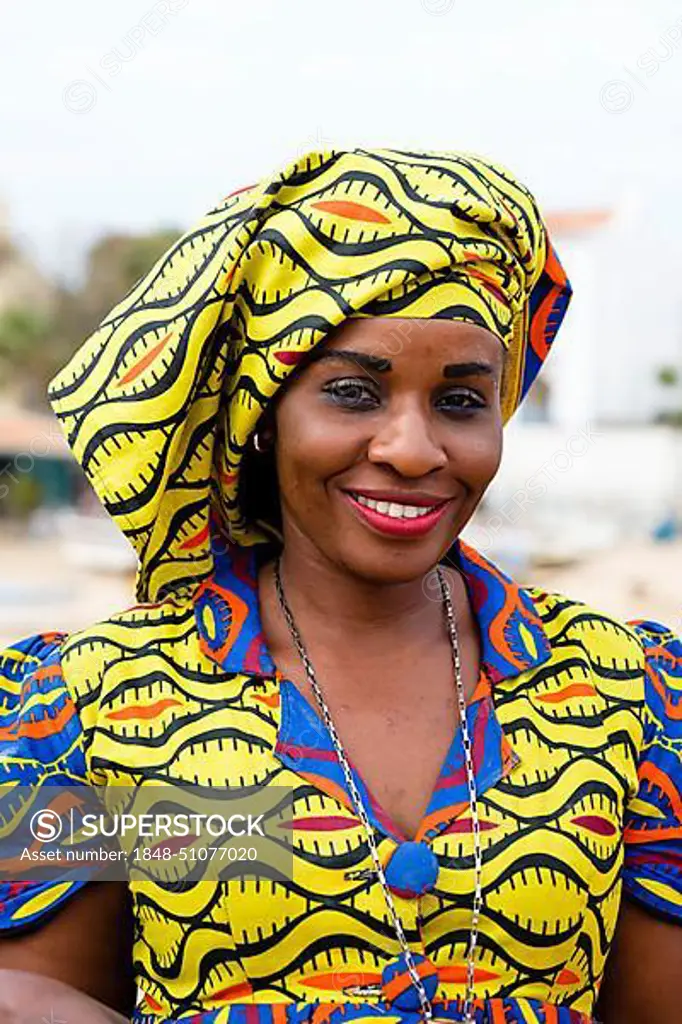 Senegalese woman in colorful dress, portrait, Dakar, Senegal, Africa