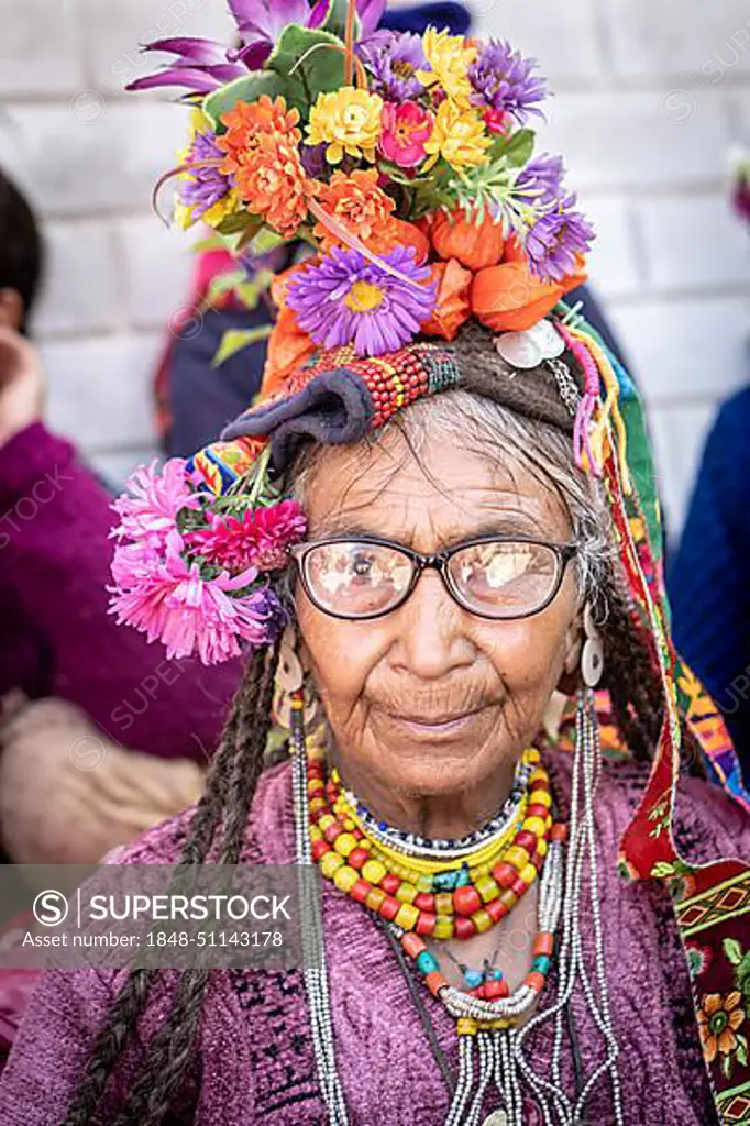 Ladakh, India, August 29, 2018: Portrait of an indigenous elderly woman with glasses in Ladakh, India. Illustrative editorial, Asia