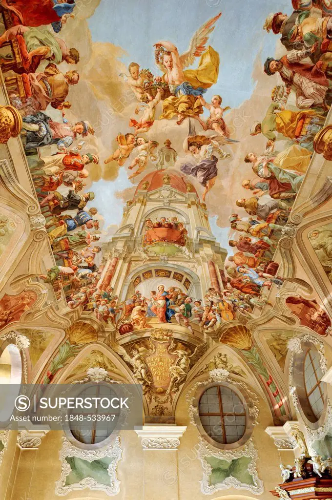 Ceiling fresco, The Heavenly Banquet by Siard Nosecký, Summer Refectory, Strahov Monastery, Prague, Bohemia, Czech Republic, Europe