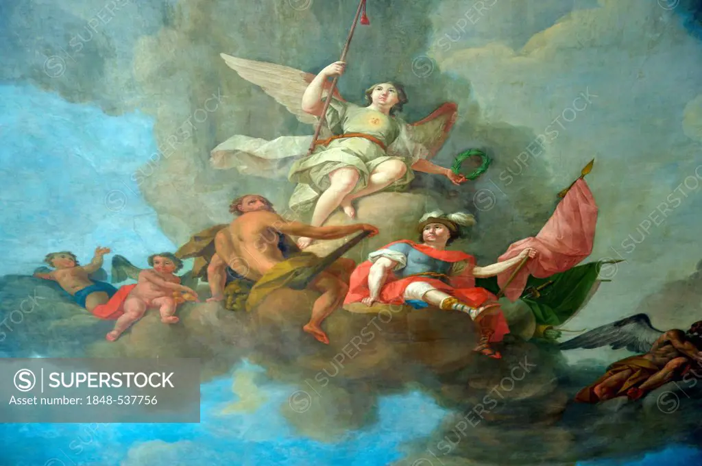 Ceiling painting by Martini and Zucci in the Throne Room, Golden Room, baroque Rundale Palace, Pilsrundale, Bauske, Latvia, Baltic States, Europe
