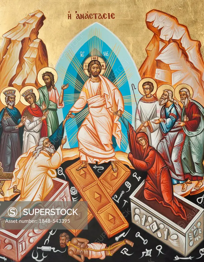 Anastasis, Resurrection of Christ, Christ raises the dead from their graves, Greek Orthodox icon