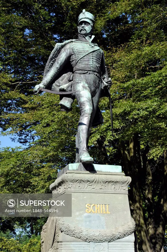 Statue of Ferdinand von Schill, a Prussian officer, Stralsund, Mecklenburg-Western Pomerania, Germany, Europe