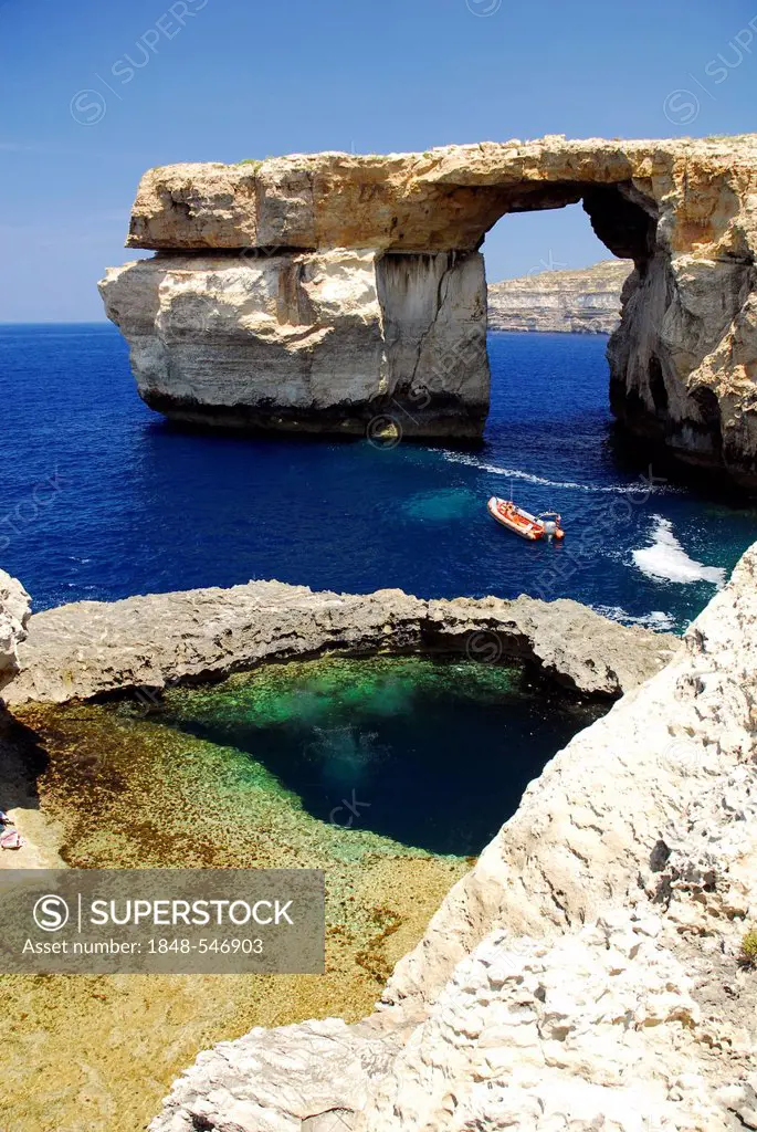Rocky coast, Azure Window at Dwejra Point, Island of Gozo, Malta, Mediterranean, Europe