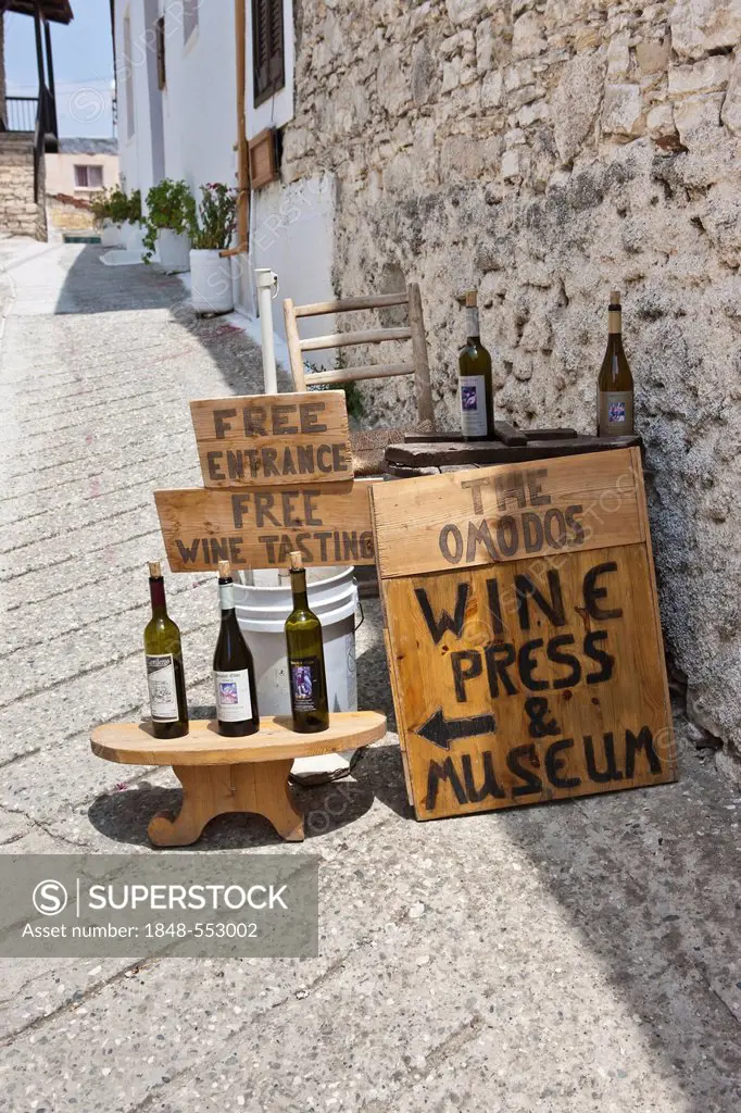 Wine sales in Omodos, Troodos Mountains, Central Cyprus