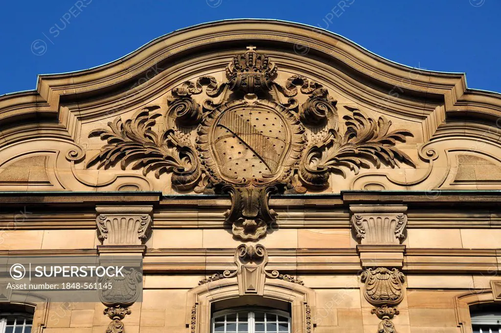 Coat of arms of the Grand Duchy of Baden at the district courthouse, neo-Baroque style, built from 1899 to 1902, Turmstrasse 15, Lahr, Baden-Wuerttemb...