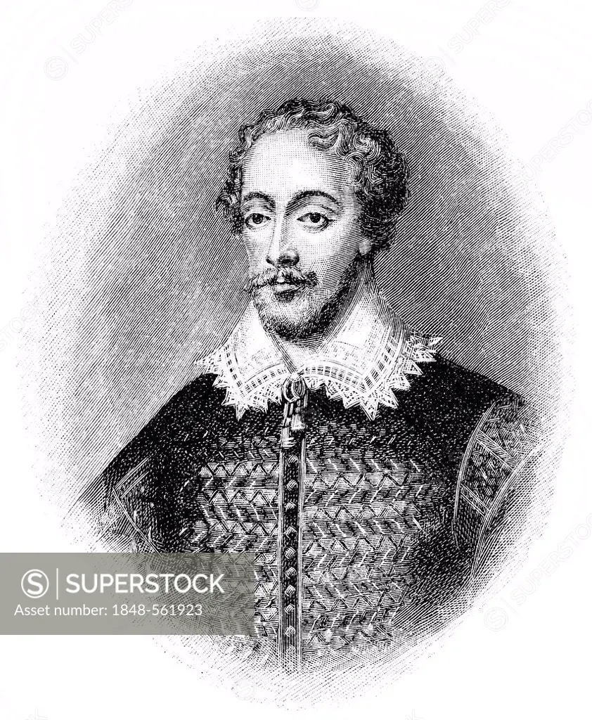 Historical illustration from the 19th Century, portrait of Edmund Spenser, ca. 1552 - 1599, an English poet