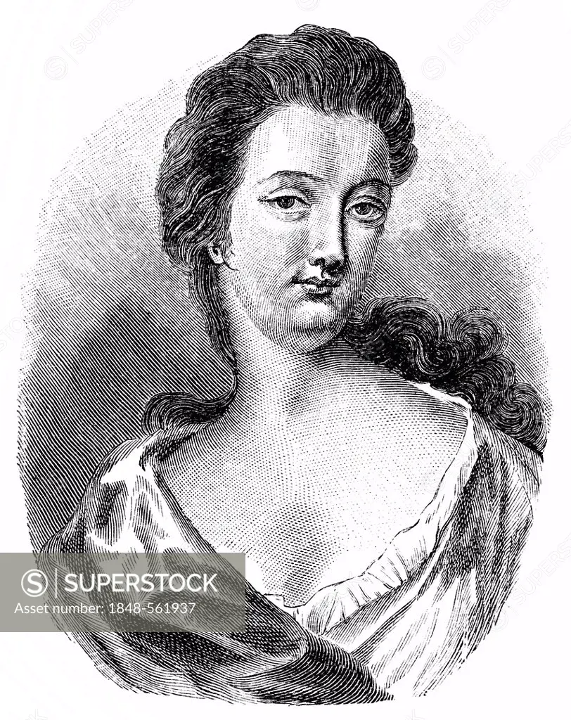Historical illustration from the 19th Century, portrait of Esther Johnson or Stella, 1681 - 1728