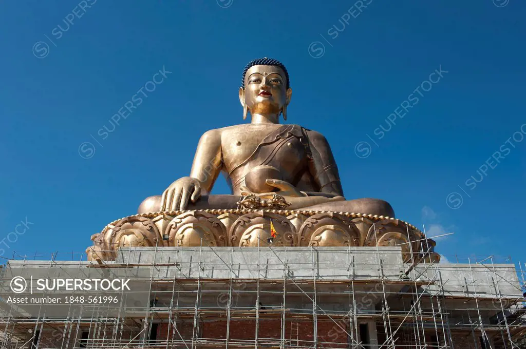 Tibetan Buddhism, the Big Buddha Statue, big Buddha being built, bronze statue, Thimphu, the Himalayas, Kingdom of Bhutan, South Asia, Asia