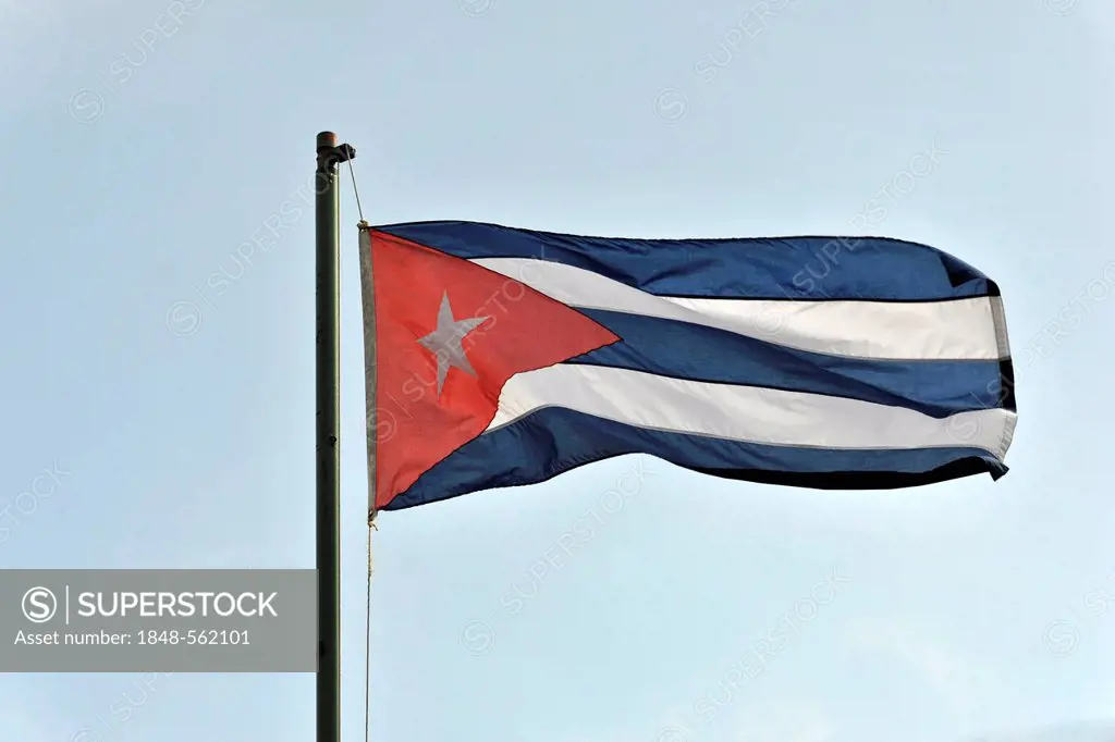 Cuban flag flying in the wind, Cuba