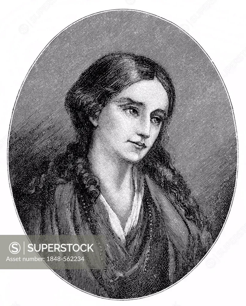 Historical illustration from the 19th Century, portrait of Sarah Margaret Fuller, 1810 - 1850, an American writer and journalist of the transcendental...