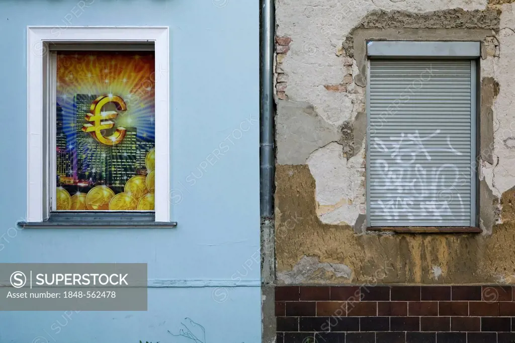 Window of an amusement arcade and a residential building in Friedrichshagen, Berlin, Germany, Europe