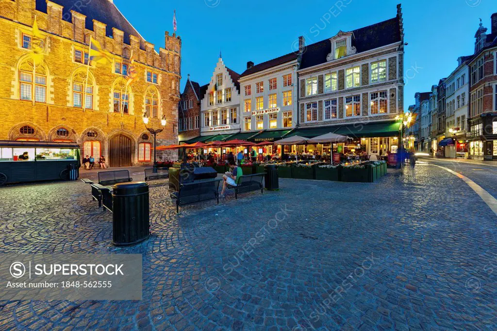 Restaurants at the Provincial Government Palace, Provinciaal Hof, District Court, Grote Markt market square, historic town centre of Bruges, UNESCO Wo...