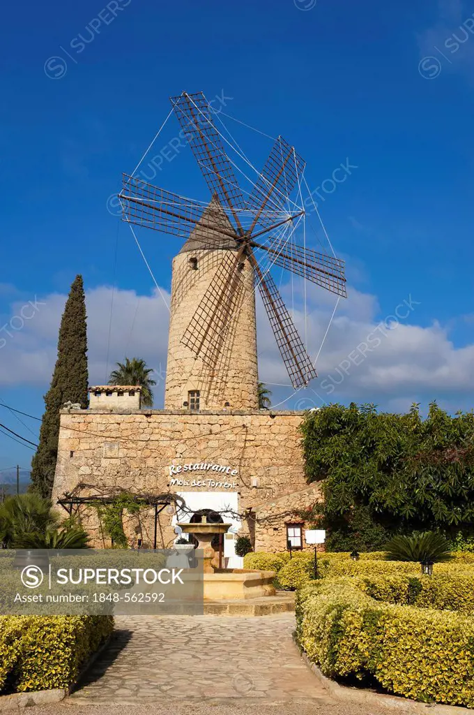 Restaurant in a windmill in Santa Maria del Cami, Majorca, Balearic Islands, Spain, Europe
