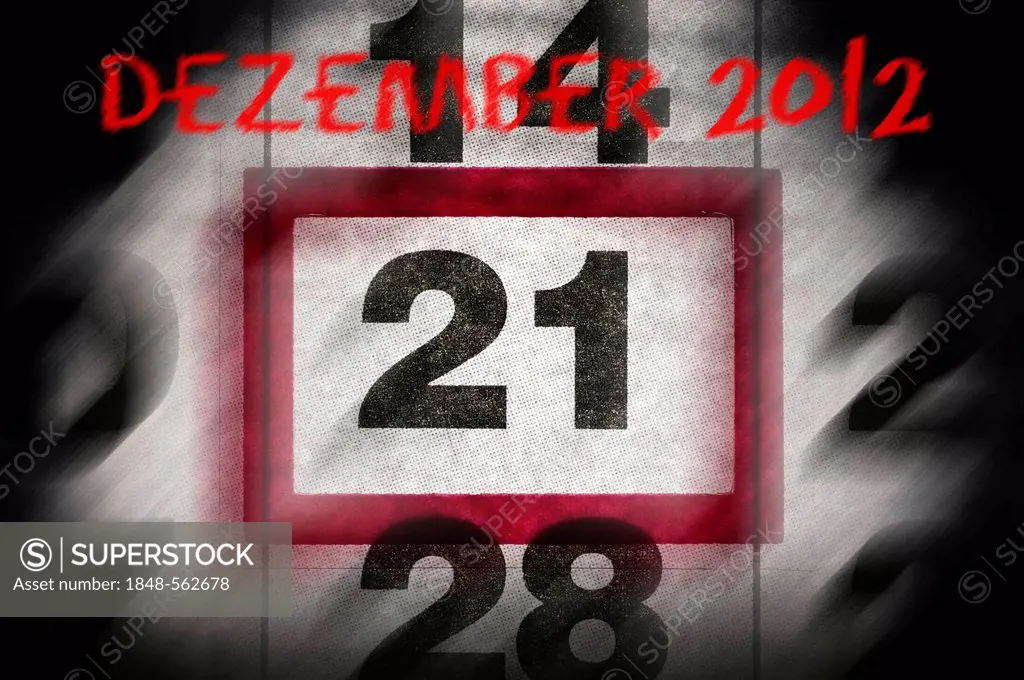 The date 21.12.2012 on a calender, symbolic image for the doomsday prophecy of 2012