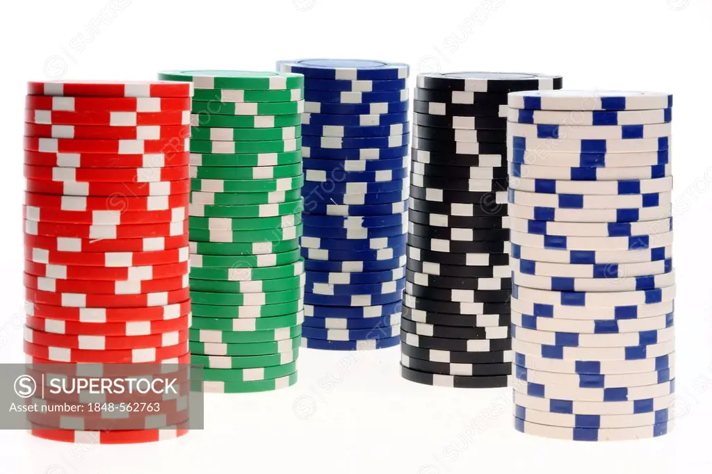 Poker, gaming chips, tokens, with different values