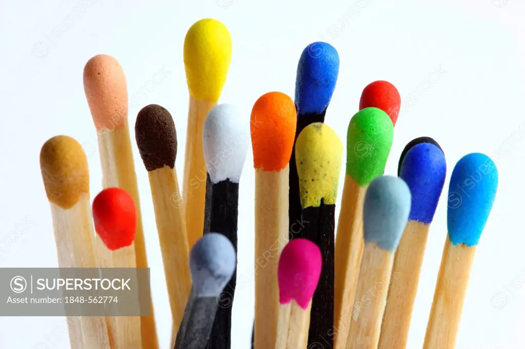 Matches, with different coloured match heads and sticks