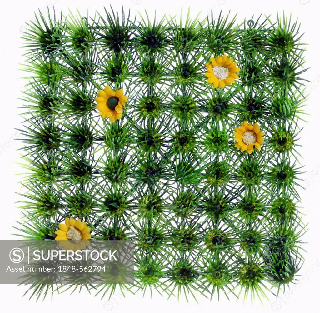 Artificial turf mat with artificial flowers for decoration