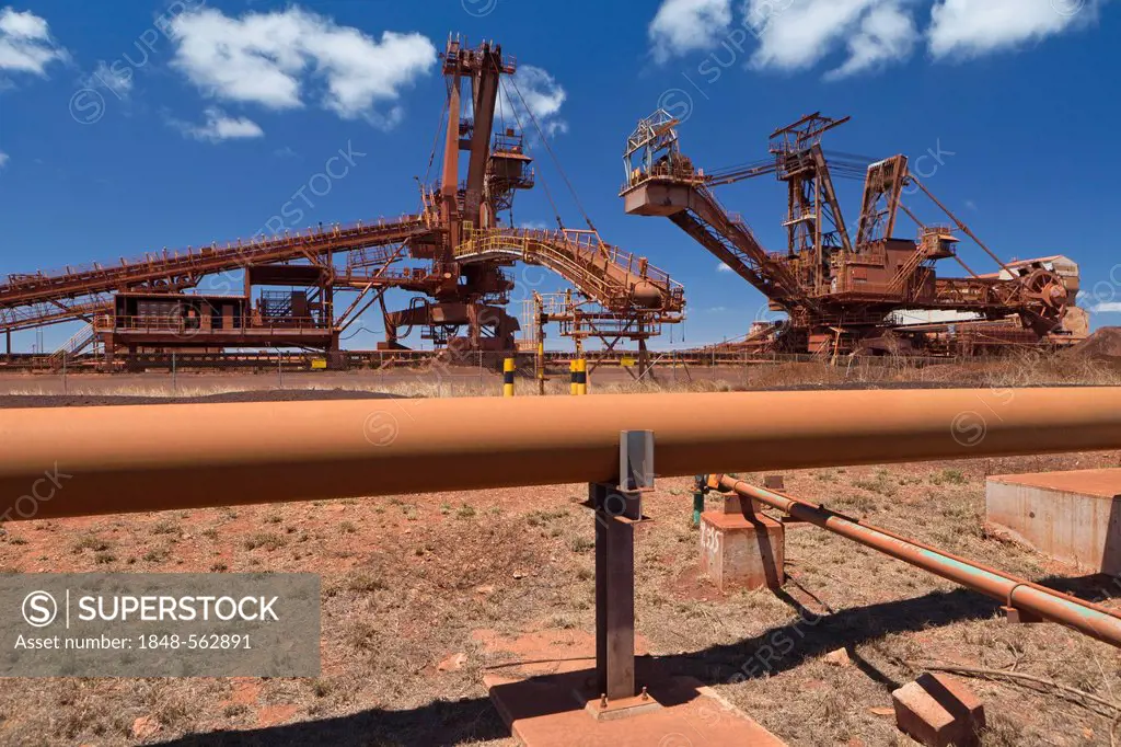 Old industrial site of BHP Iron Ore, now called BHP Billion, a British-Australian mining group, Port Hedland, Western Australia, Australia