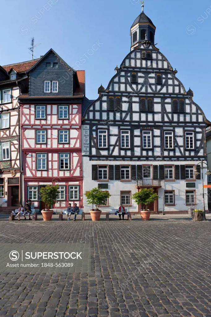Half-timbered houses on the Marktplatz square in the town of Butzbach, Hesse, Germany, Europe, PublicGround