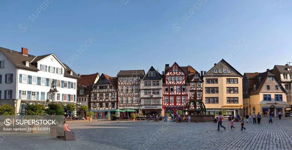 Half-timbered houses on the Marktplatz square in the town of Butzbach, Hesse, Germany, Europe, PublicGround