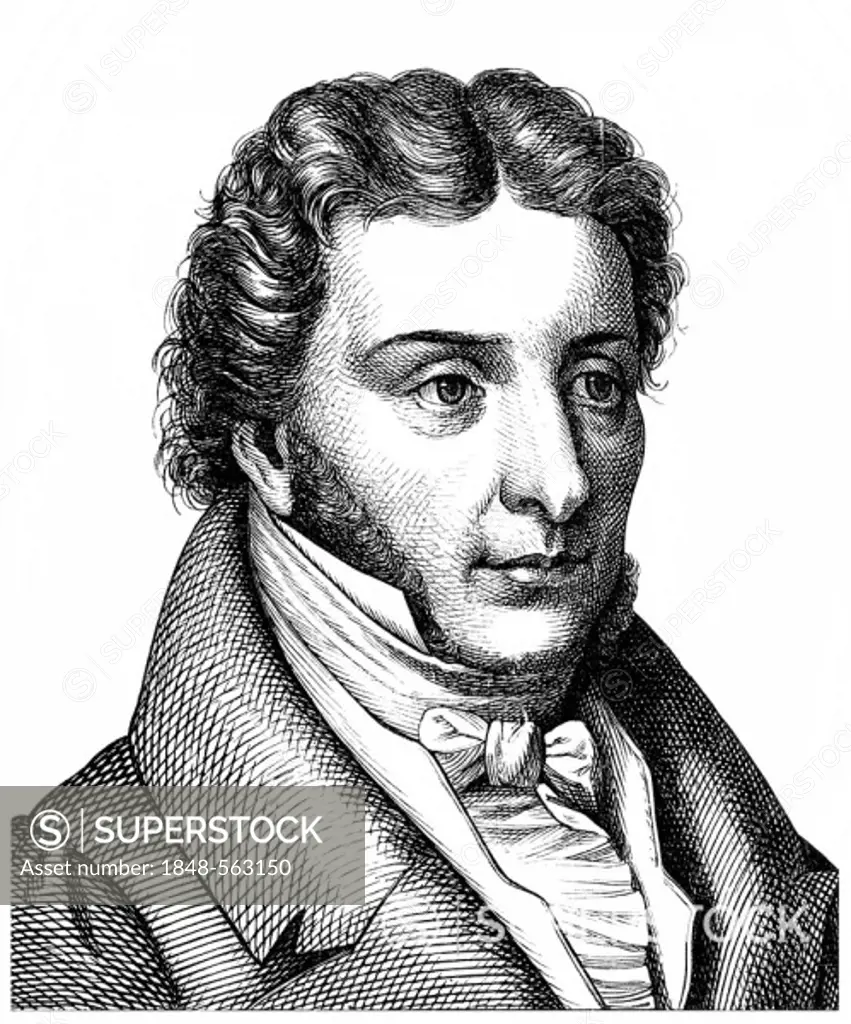 Historical drawing from the 19th century, portrait of Karl von Rotteck, 1775 - 1840, a German historian and liberal politician