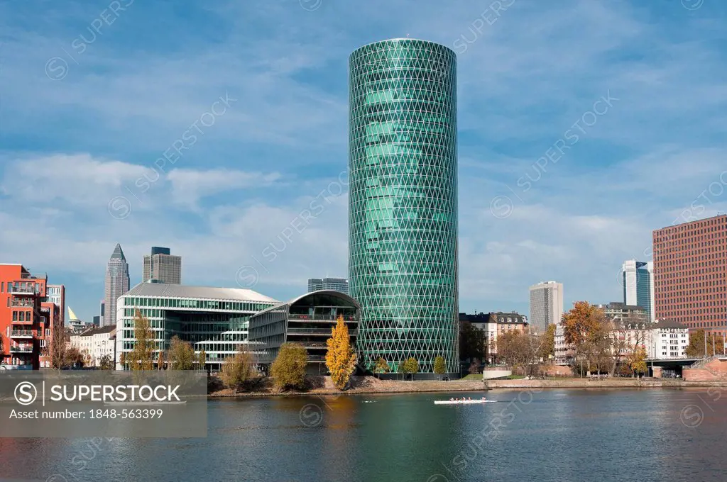 Westhafen Tower, high-rise building in Frankfurt nicknamed Das Gerippte, literally meaning the Rhombic resembling the structure of a typical cider gla...