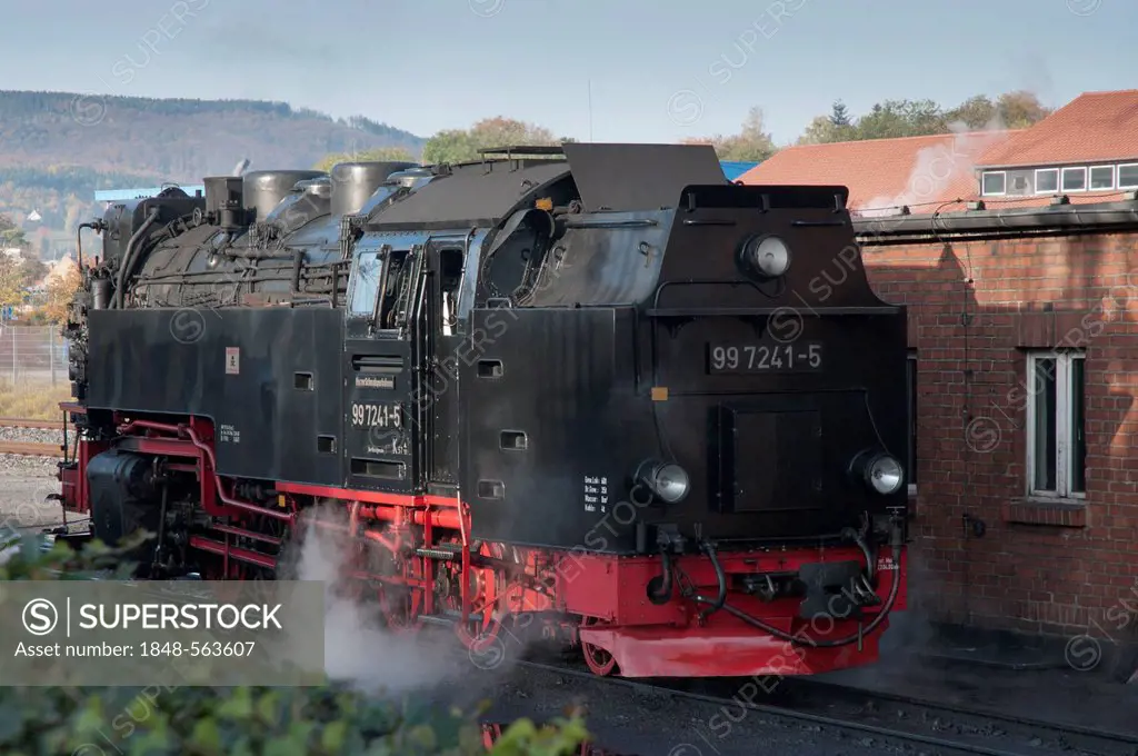 Steam locomotive of Harz narrow-gauge railways, Brockenbahn, Wernigerode, Harz region, Saxony-Anhalt, Germany, Europe