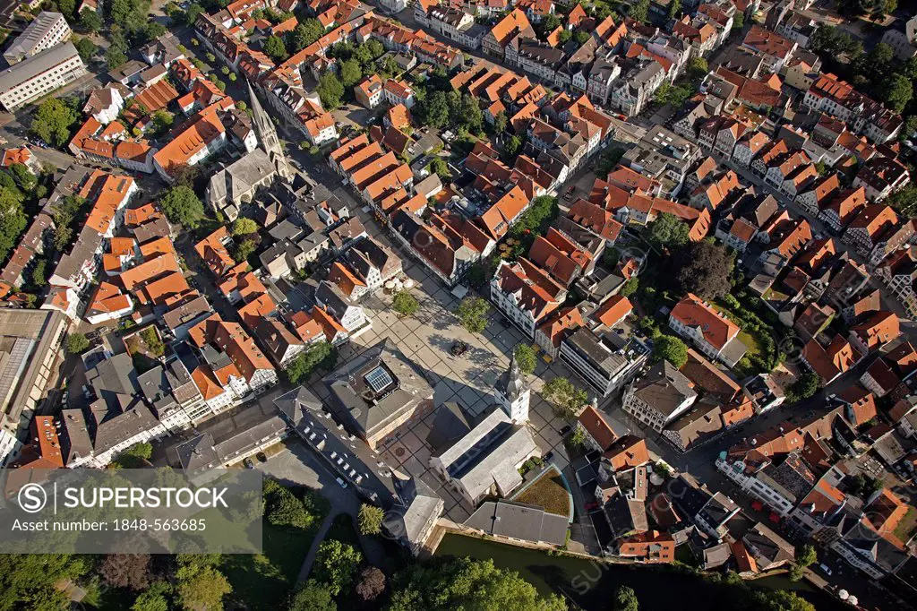 Aerial view, town hall, Detmold, Ostwestfalen-Lippe, eastern Westphalia, North Rhine-Westphalia, Germany, Europe