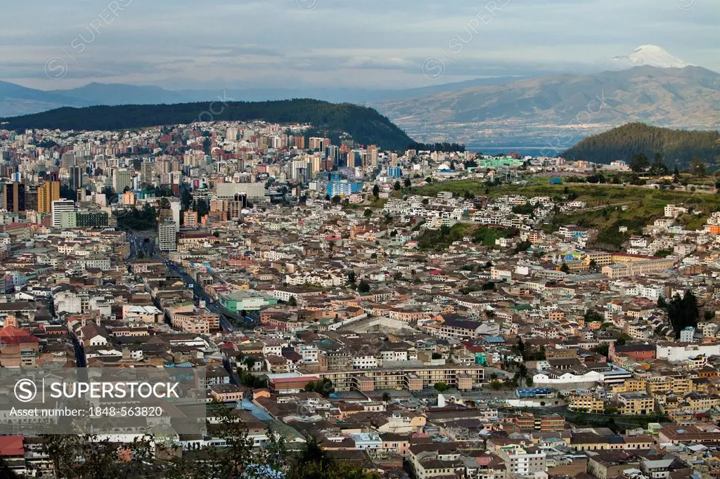 View from El Panecillo over Quito with the historic town centre in the foreground, Quito, Ecuador, South America