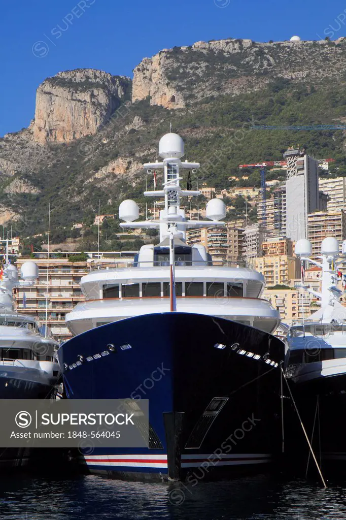 Motor yacht, Northern Star, built by Luerssen Yachts, overall length 75.40 m, built in 2009, in Port Hercule, Principality of Monaco, Cote d'Azur, Med...