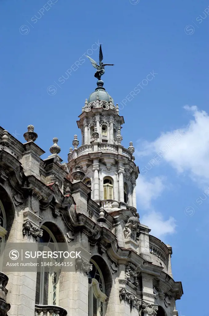 Tower with an angel on the Centro Gallego or Gran Teatro building, city centre of Havana, Centro Habana, Cuba, Greater Antilles, Caribbean, Central Am...