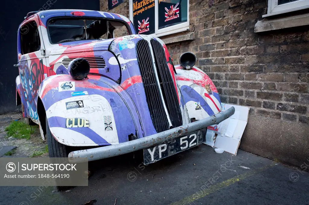 Colourfully painted vintage car, Camden Market, Camden Town, London, England, United Kingdom, Europe