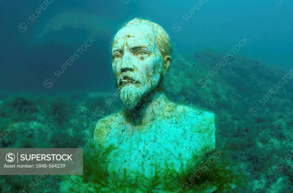 Underwater museum Reddening leaders, Felix Edmundovich Dzerzhinsky, sculpture, Cape Tarhankut, Tarhan Qut, Crimea, Ukraine, Eastern Europe