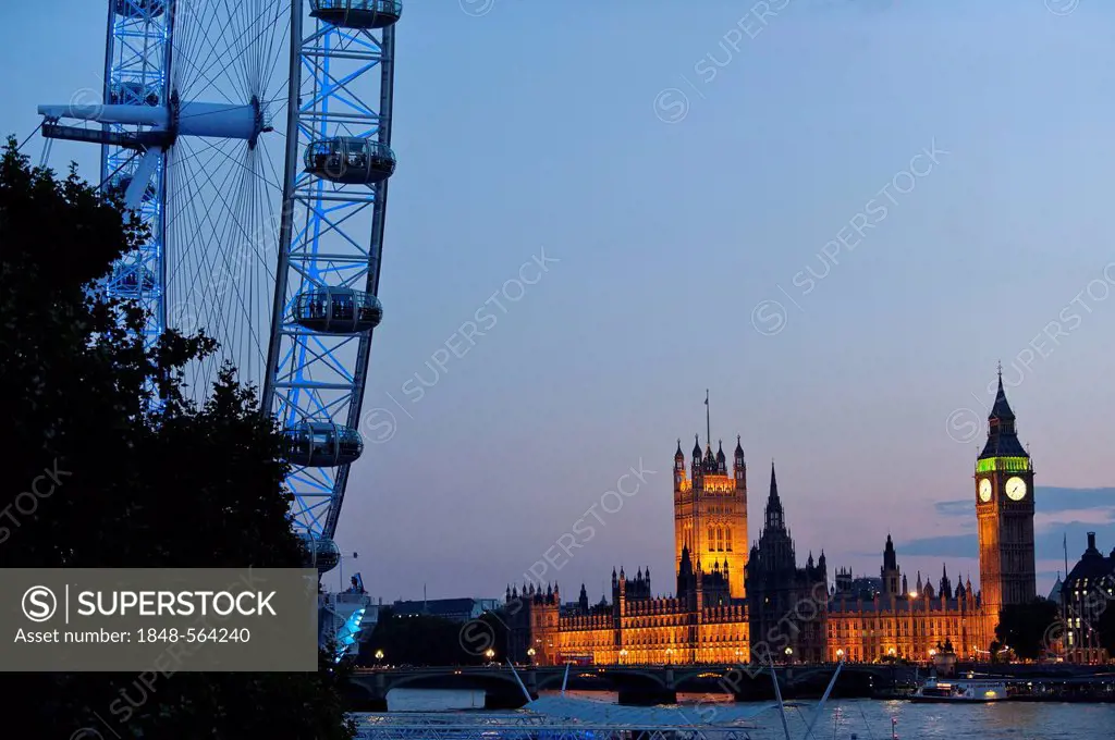 London Eye, Big Ben, Houses of Parliament, Palace of Westminster, London, England, United Kingdom, Europe