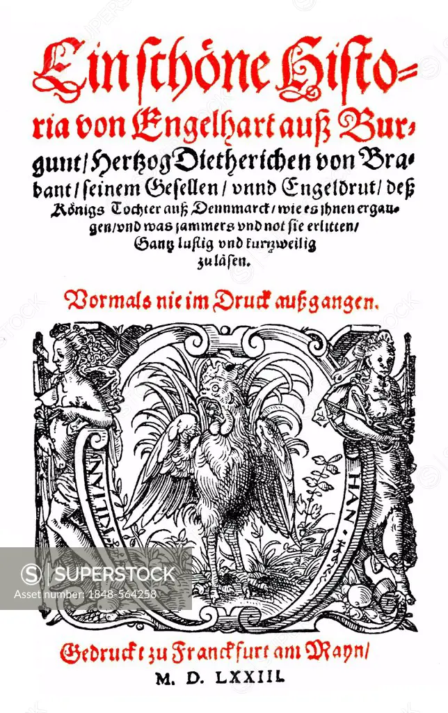 Historic print, title page of Engelhard, Konrad von Wuerzburg or Master Conrad, 1220-1230 - 1287, German poet, epic and didactic poet, minstrel, 13th ...
