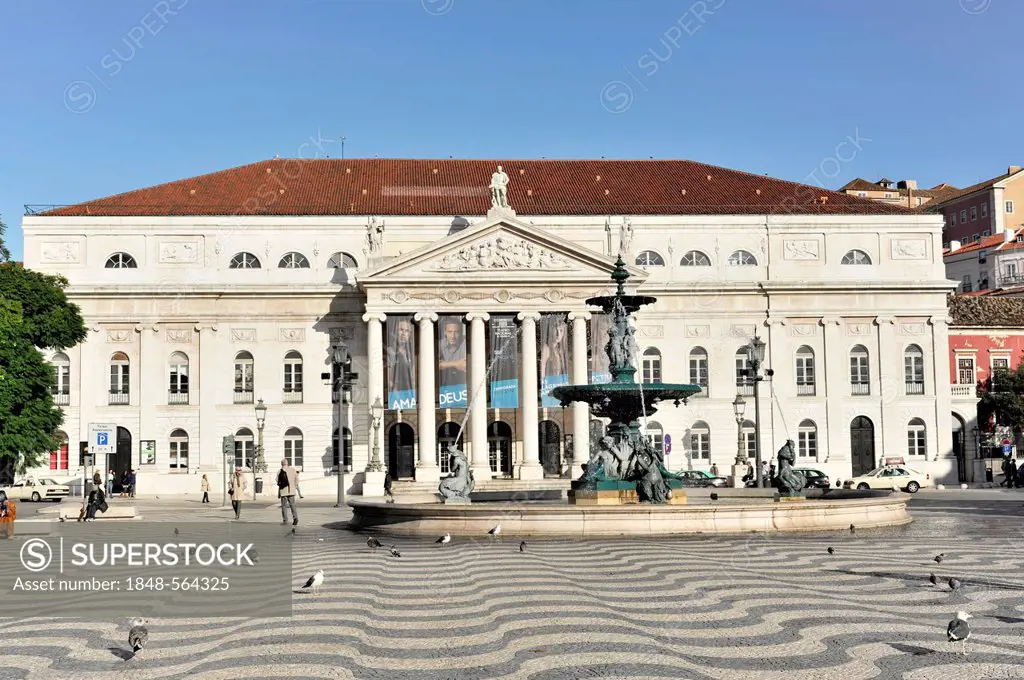 Teatro Nacional national theatre, Praca Rossio square, Baixa, Lisbon, Lisboa, Portugal, Europe