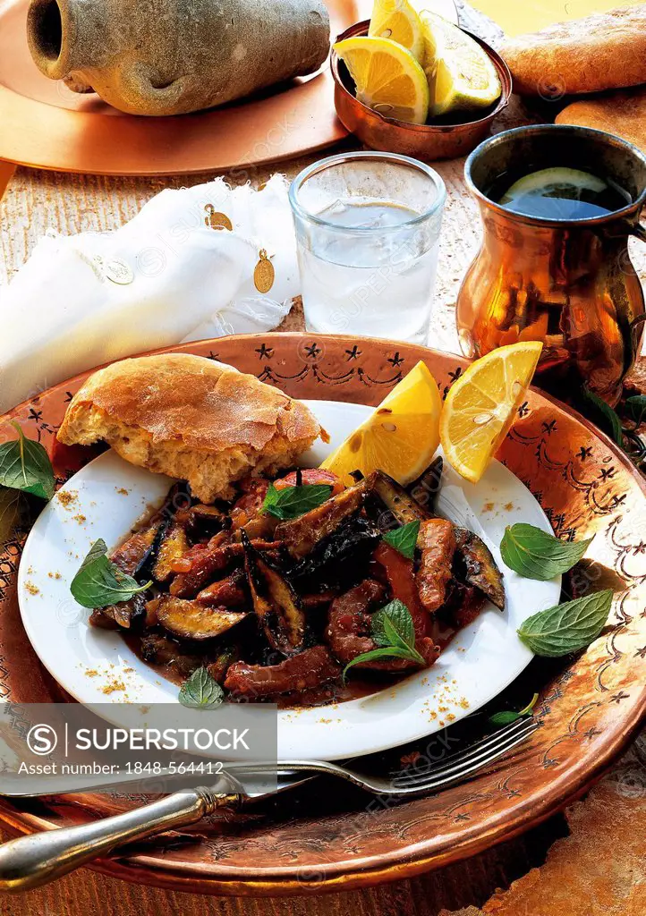 Veal strips with aubergines, onions, garlic and tomatoes, Lebanon