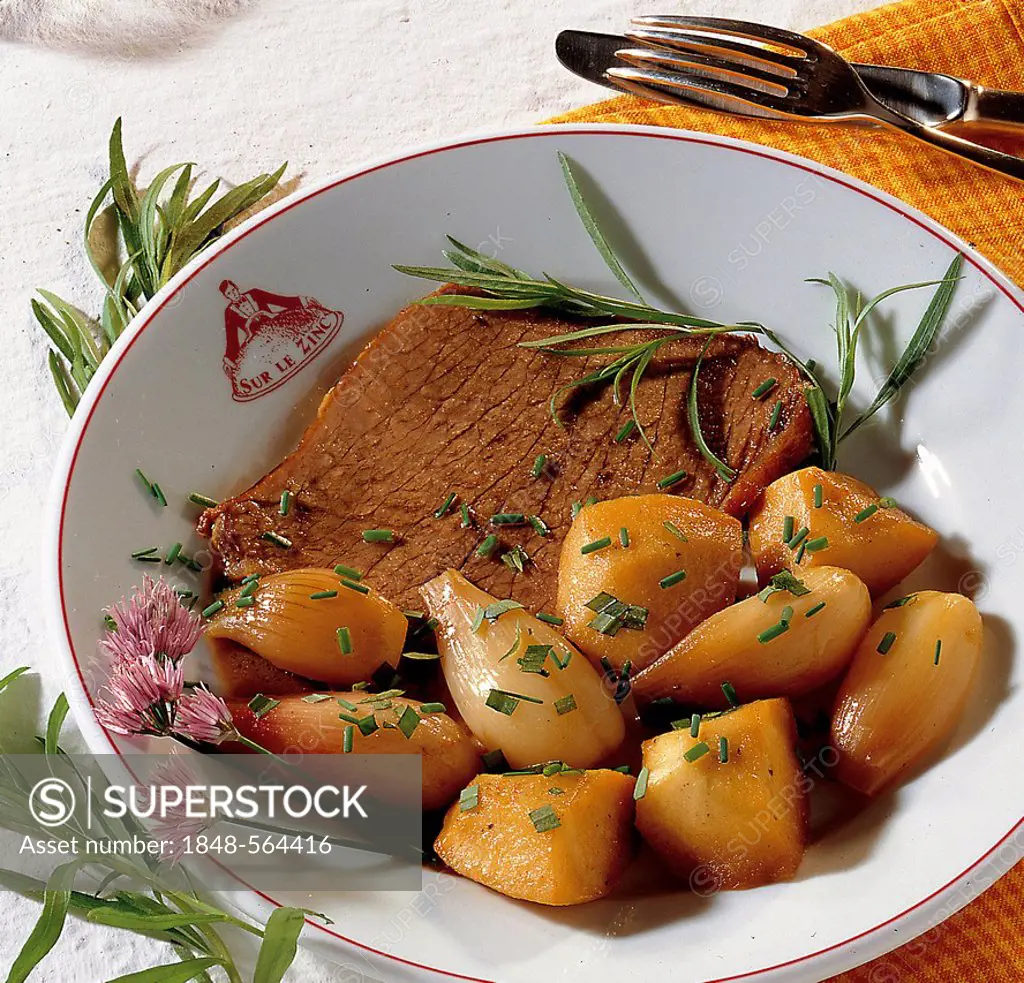 Roast beef with apples, shallots and Calvados, France
