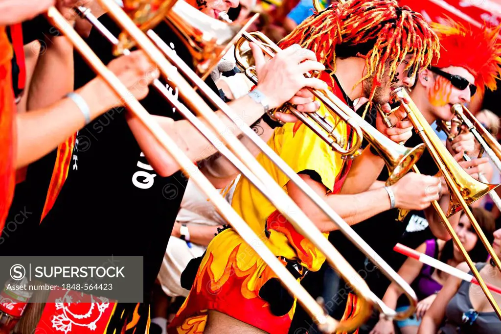 Drum and brass band, Samba Festival, Coburg, Bayern, Germany, Europe