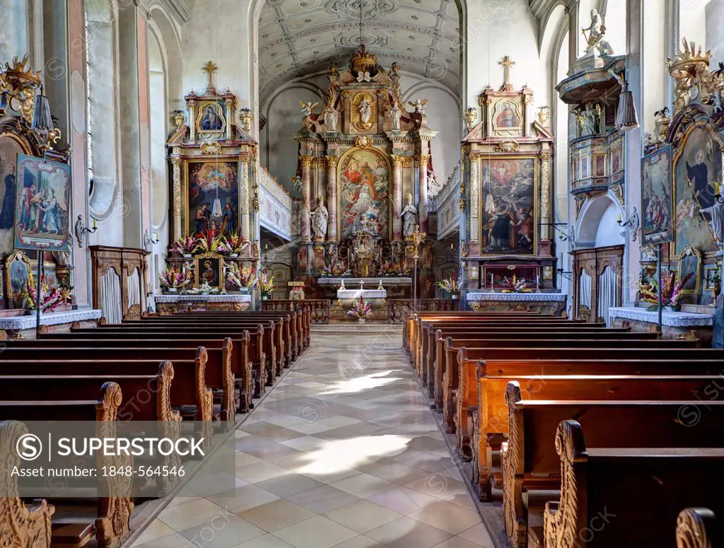 Interior view, abbey church, Kloster Bernried Monastery, Bernried am Starnberger See, Upper Bavaria, Bavaria, Germany, Europe