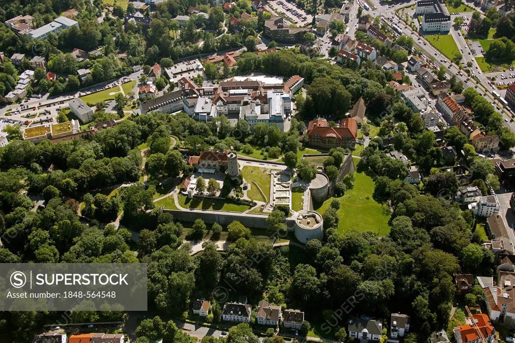 Aerial view, Johannisberg, Sparrenburg castle, castle ruins, Bielefeld, Teutoburg Forest, Ostwestfalen-Lippe region, Westphalia, North Rhine-Westphali...