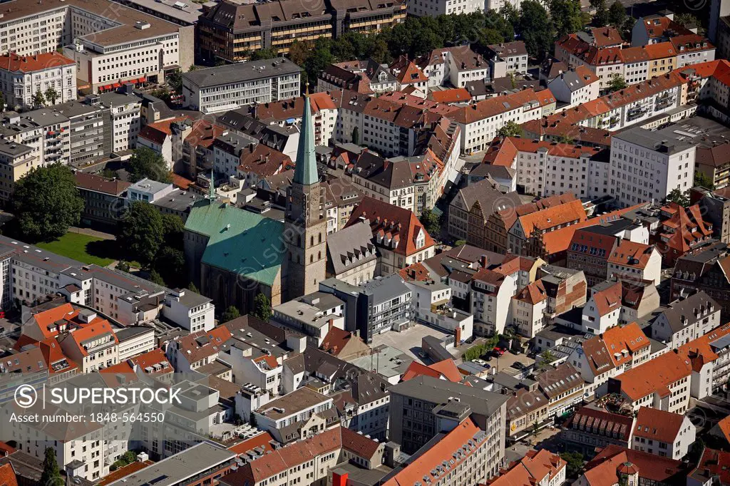 Aerial view, Nicolaikirche church, Bielefeld, Ostwestfalen-Lippe region, Westphalia, North Rhine-Westphalia, Germany, Europe