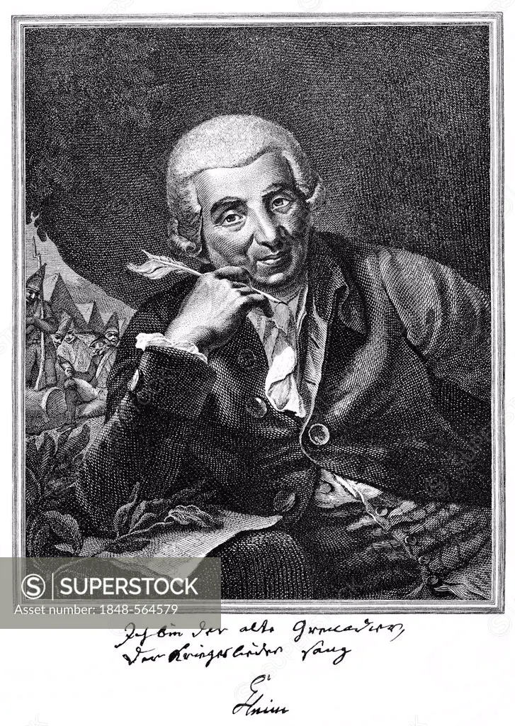 Historic print, copper engraving, portrait of Johann Wilhelm Ludwig Gleim, 1719 - 1803, a German poet of the Enlightenment, from Bildatlas zur Geschic...