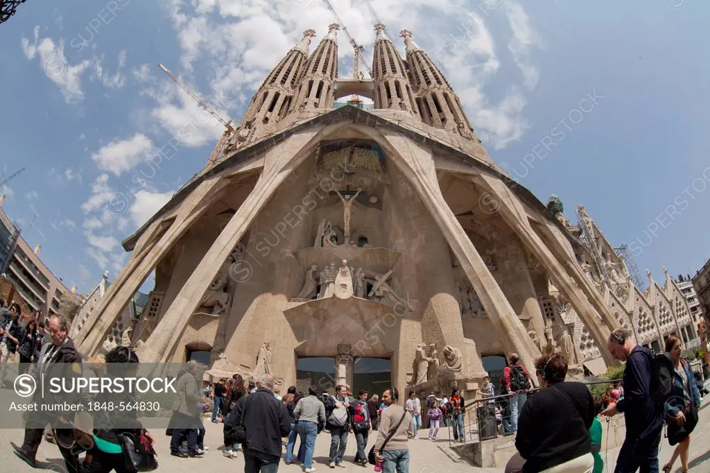 Passion facade, Sagrada Familia, Basílica i Temple Expiatori de la Sagrada Família, Basilica and Expiatory Church of the Holy Family, by Antoni Gaudi,...