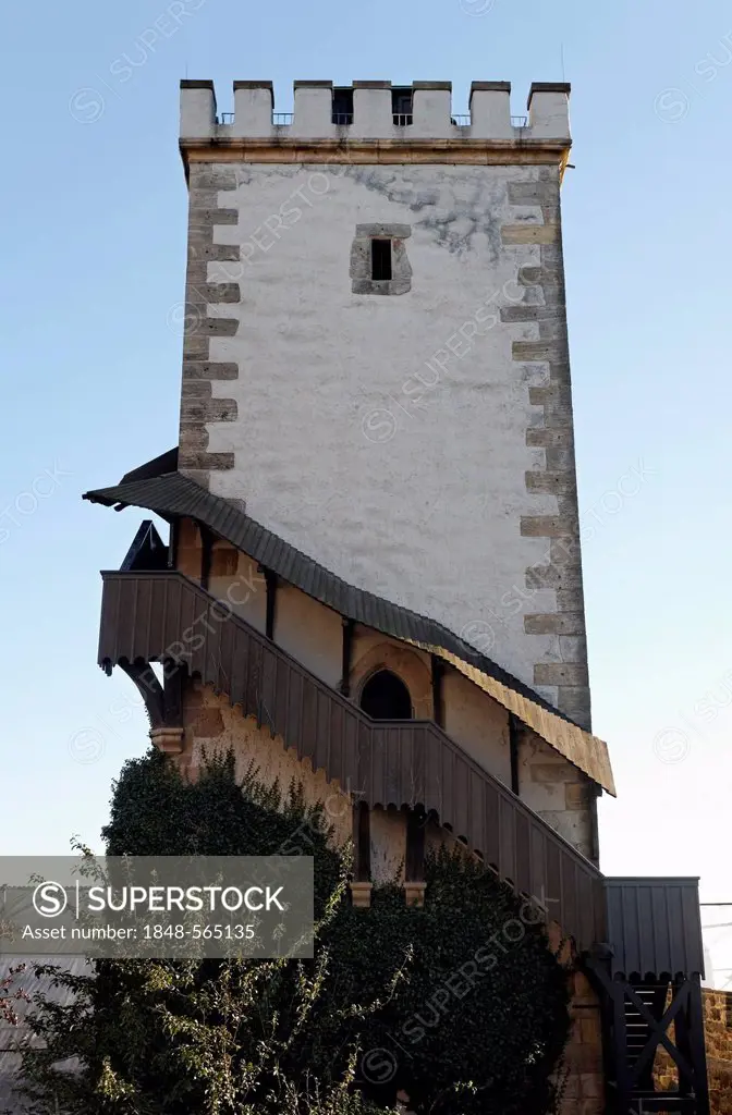 Southern tower with exterior staircase, Wartburg castle near Eisenach, Thueringer Wald, Thuringia, Germany, Europe