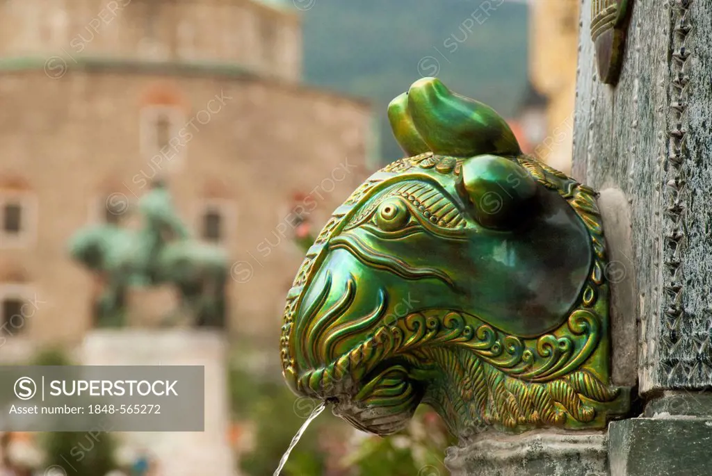 Zsolnay fountain, detail, Pecs, Hungary, Europe