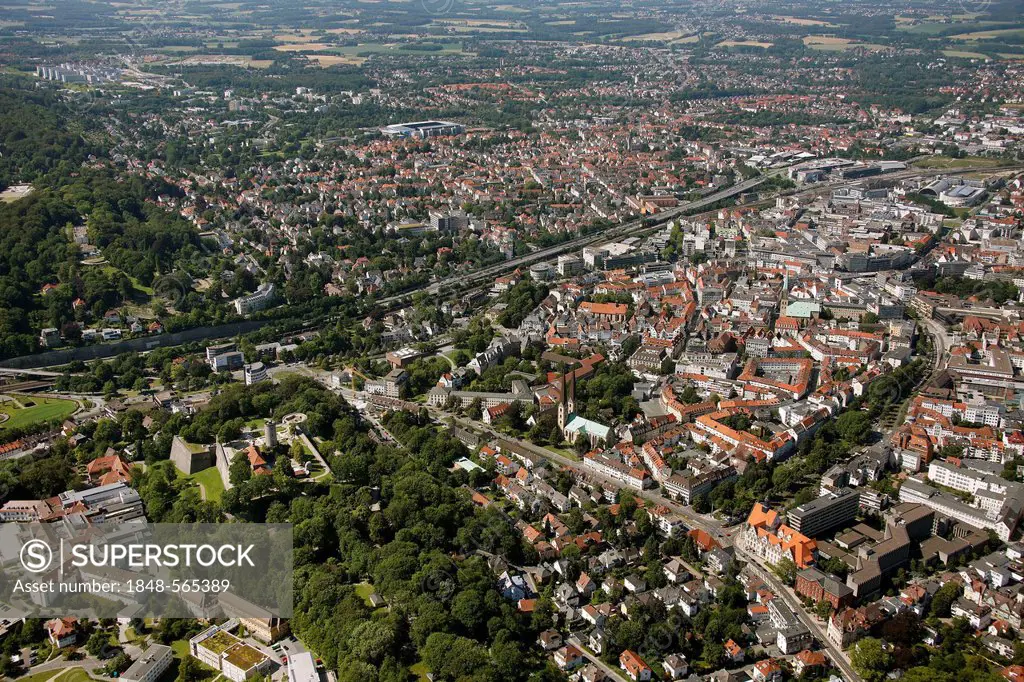 Aerial view, old town of Bielefeld, Ostwestfalen-Lippe region, Westphalia, North Rhine-Westphalia, Germany, Europe