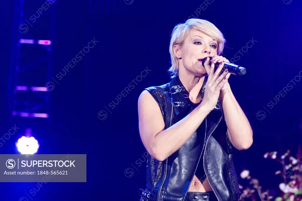 The German pop singer Michelle performing live at the Schlager Nacht 2012, pop music event, in Lucerne, Switzerland, Europe