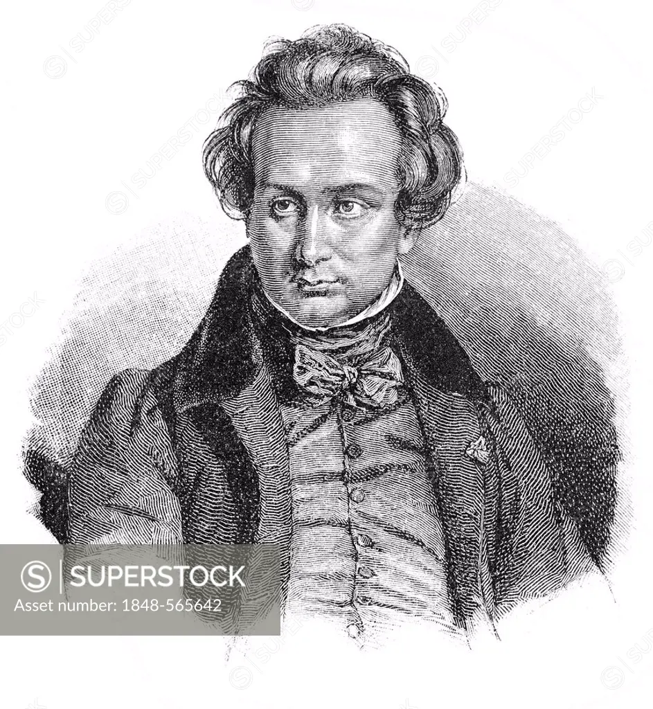 Historical print from the 19th century, portrait of Victor-Marie Hugo, 1802 - 1885, a French writer